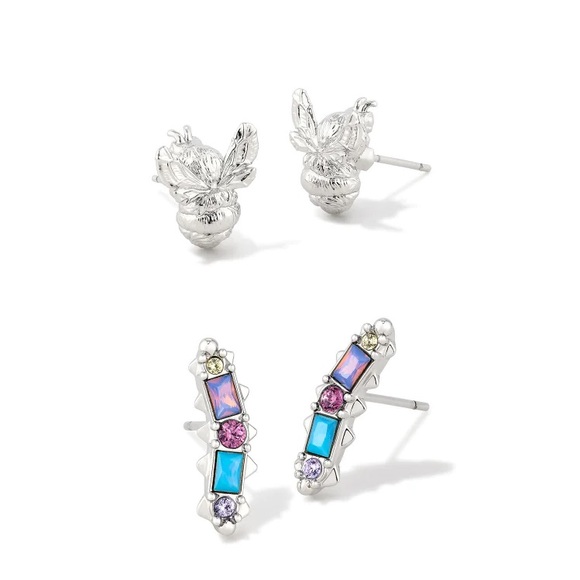 NWT Kendra Scott Devin Crystal Stud Earring Set in Pastel Mix silver - Picture 3 of 7